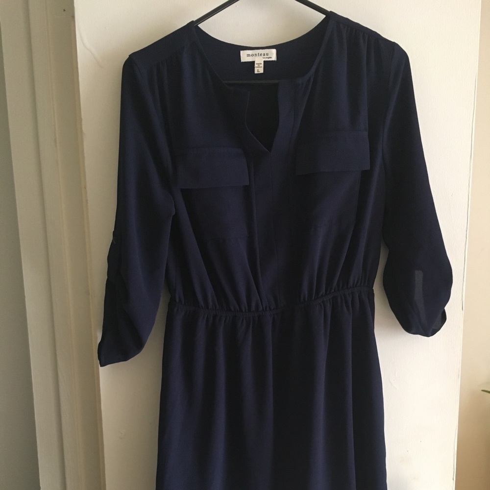 Blue dress great for office settings or casual day